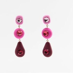 NWT. Zara Berry Pink Clay Rhinestone Earrings.
